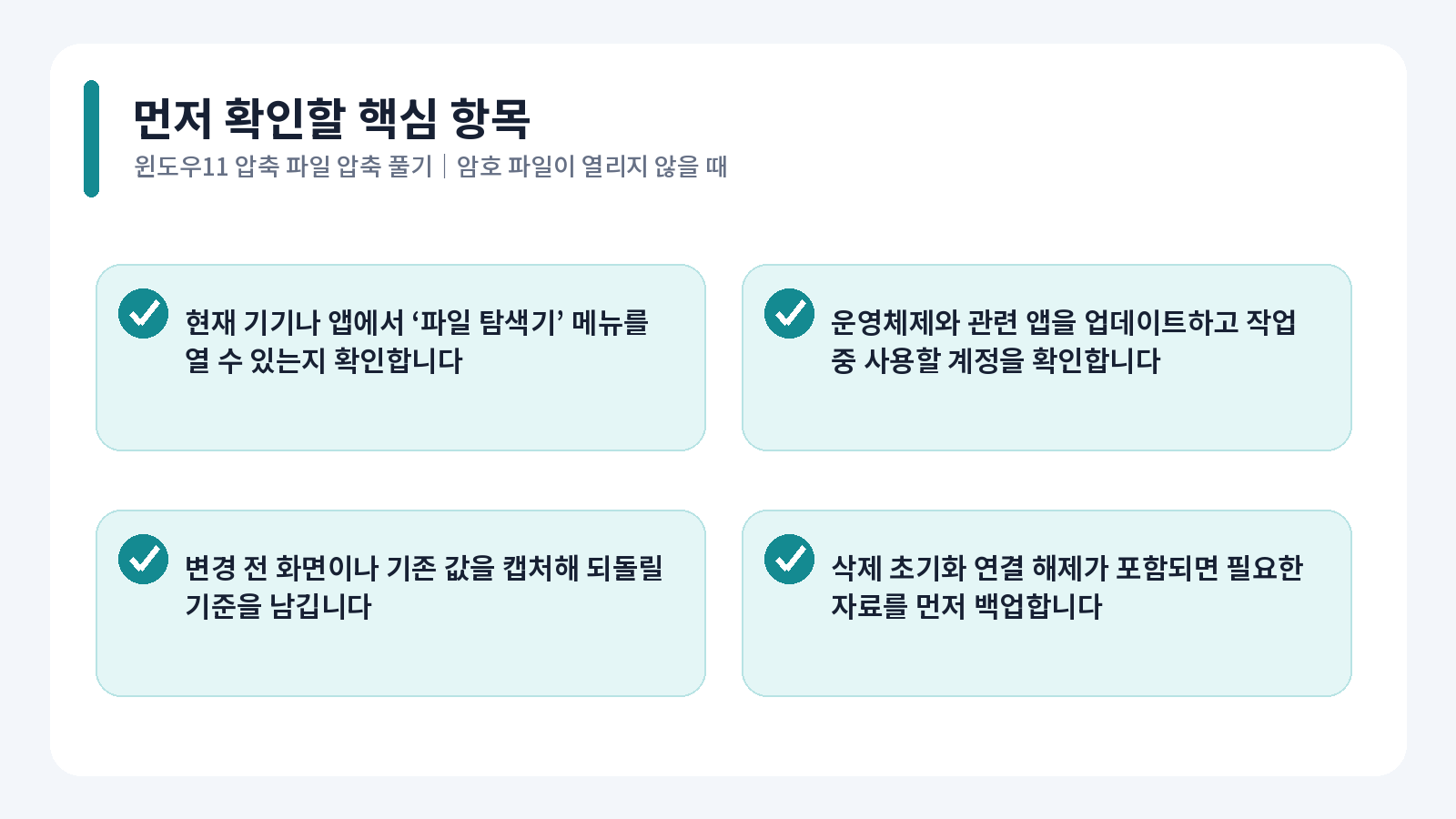 윈도우11 ZIP 압축 풀기 핵심 확인 항목