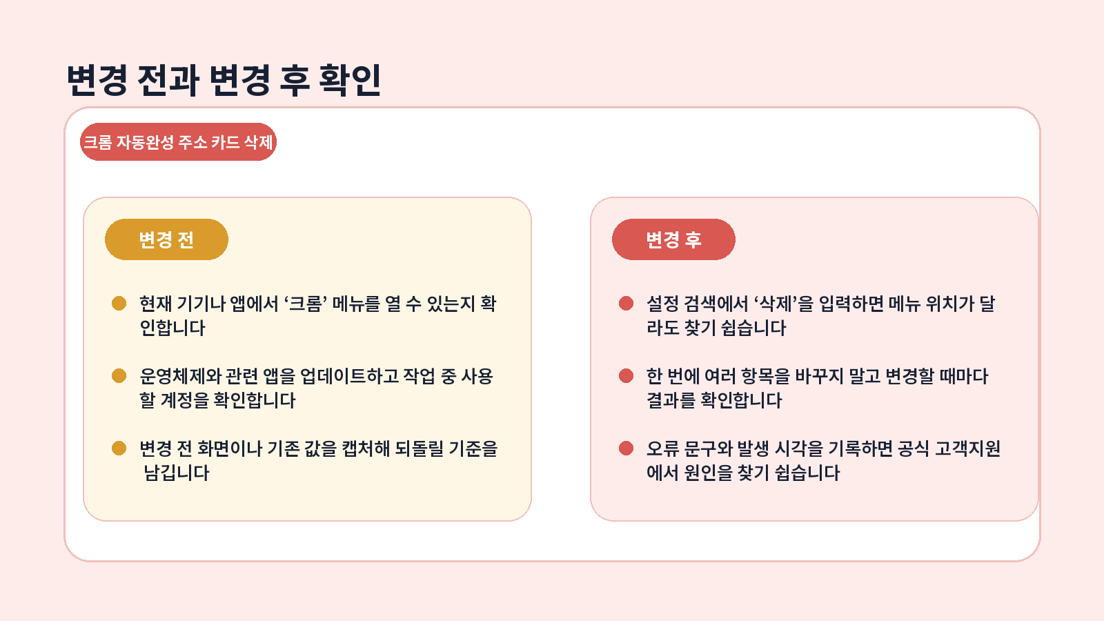 크롬 자동완성 주소·카드 삭제 핵심 확인 항목