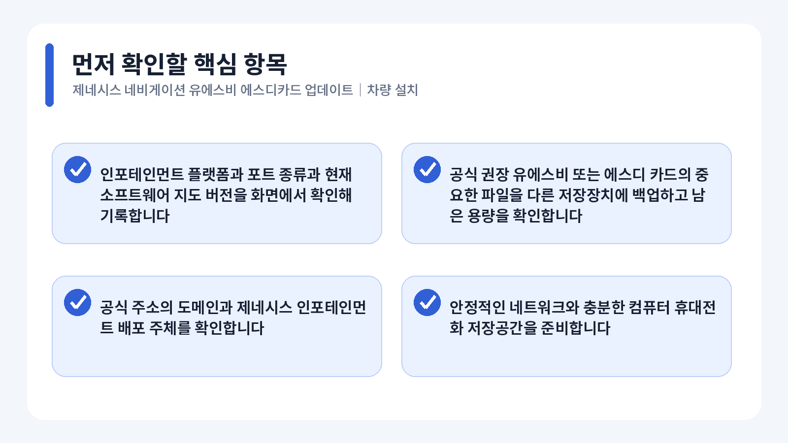 제네시스 네비게이션 USB SD카드 업데이트 핵심 확인 항목