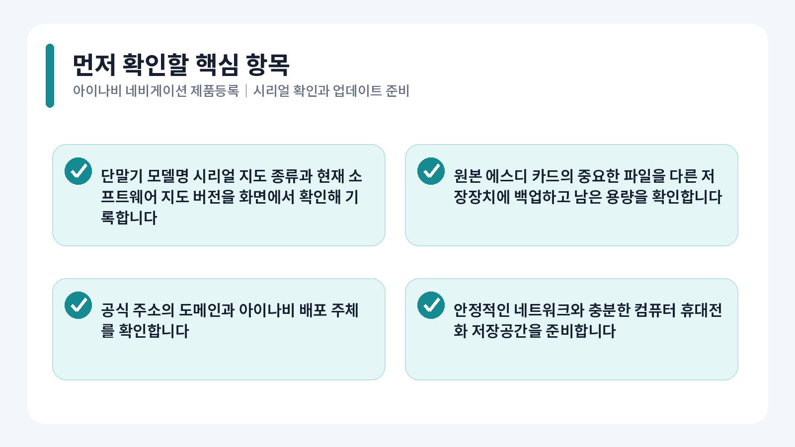 아이나비 네비게이션 제품등록 핵심 확인 항목
