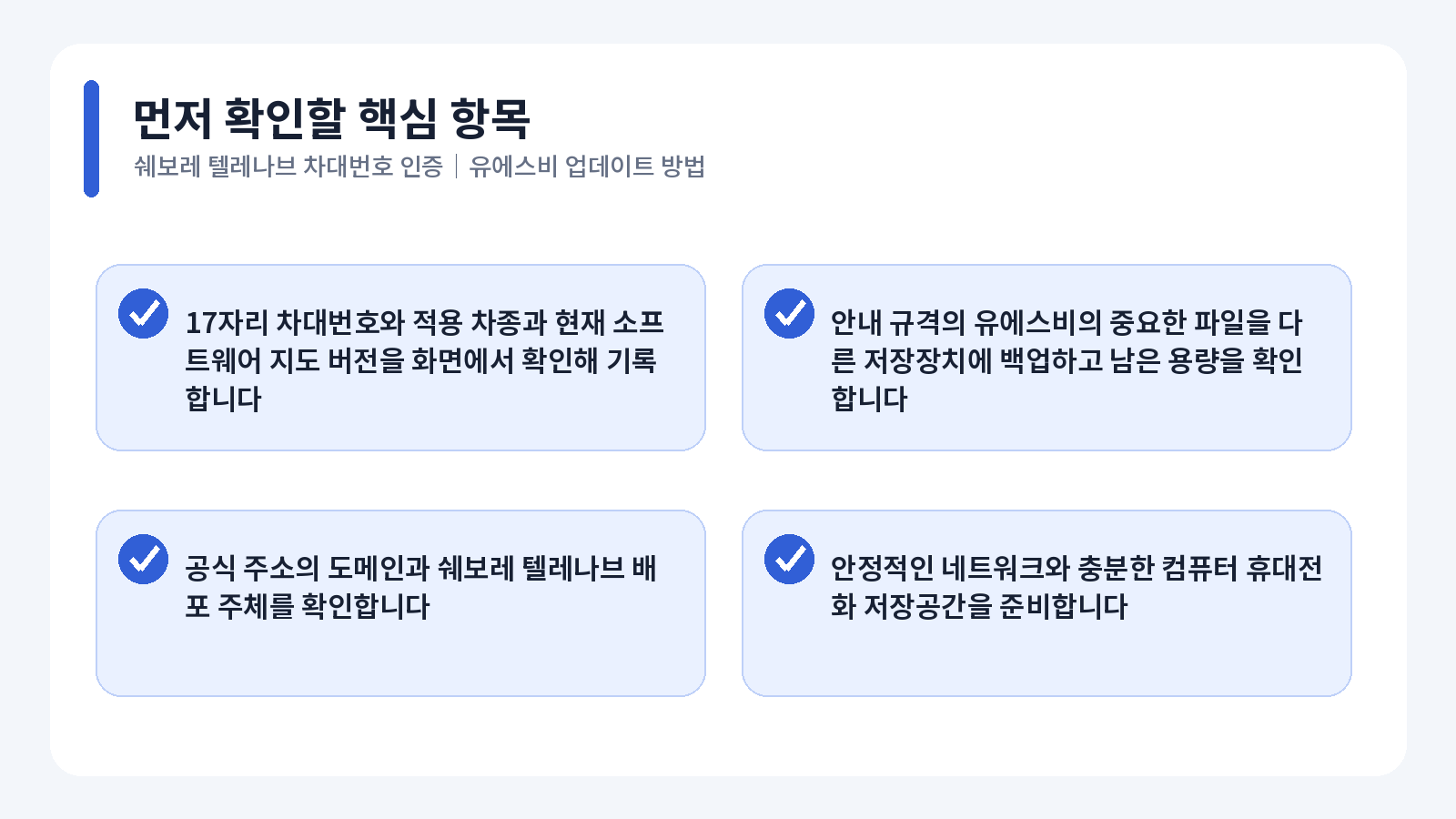 쉐보레 Telenav 차대번호 인증 핵심 확인 항목