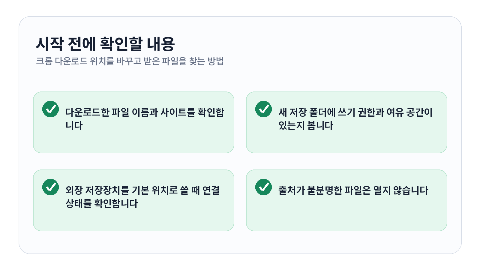 크롬 다운로드 위치를 바꾸고 받은 파일을 찾는 방법 1 크롬 다운로드 위치를 바꾸고 받은 파일을 찾는 방법 시작 전 확인 항목