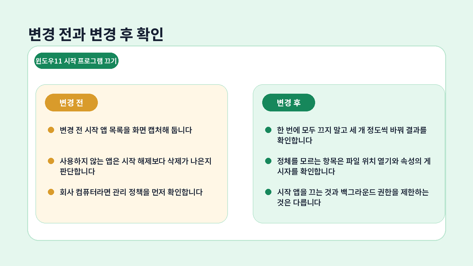 윈도우11 시작 프로그램을 끄고 부팅 속도를 개선하는 방법 핵심 확인 내용