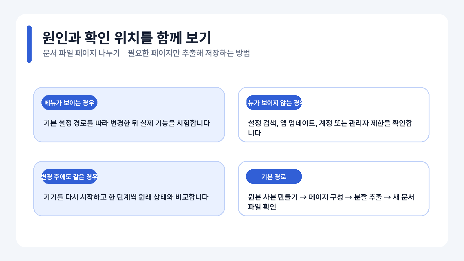 PDF 페이지 나누기|필요한 페이지만 추출해 저장하는 방법 3 PDF 페이지 나누기 오류 원인별 해결 흐름