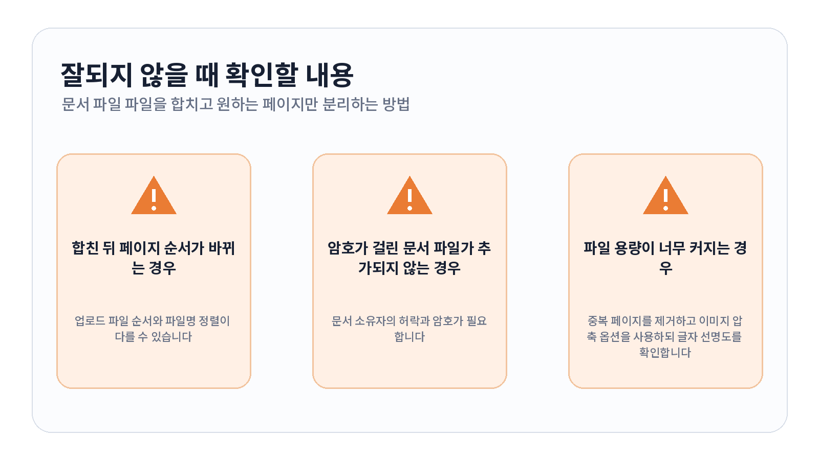 PDF 파일을 합치고 원하는 페이지만 분리하는 방법 3 PDF 파일을 합치고 원하는 페이지만 분리하는 방법 문제 해결 항목