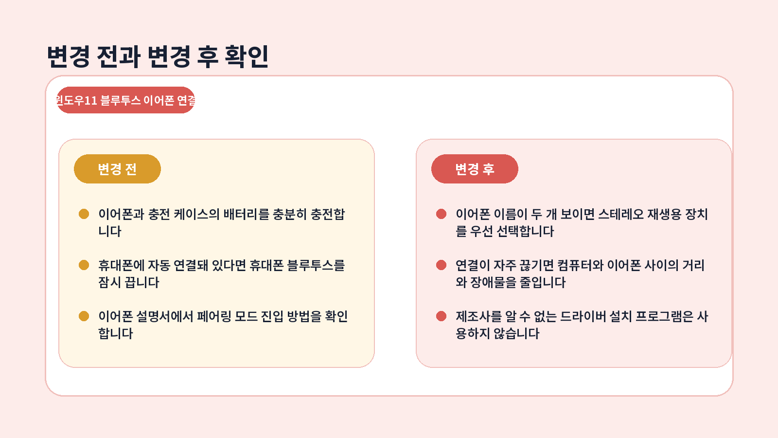 윈도우11 블루투스 이어폰을 연결하고 소리가 안 날 때 해결하는 방법 증상별 해결 방법