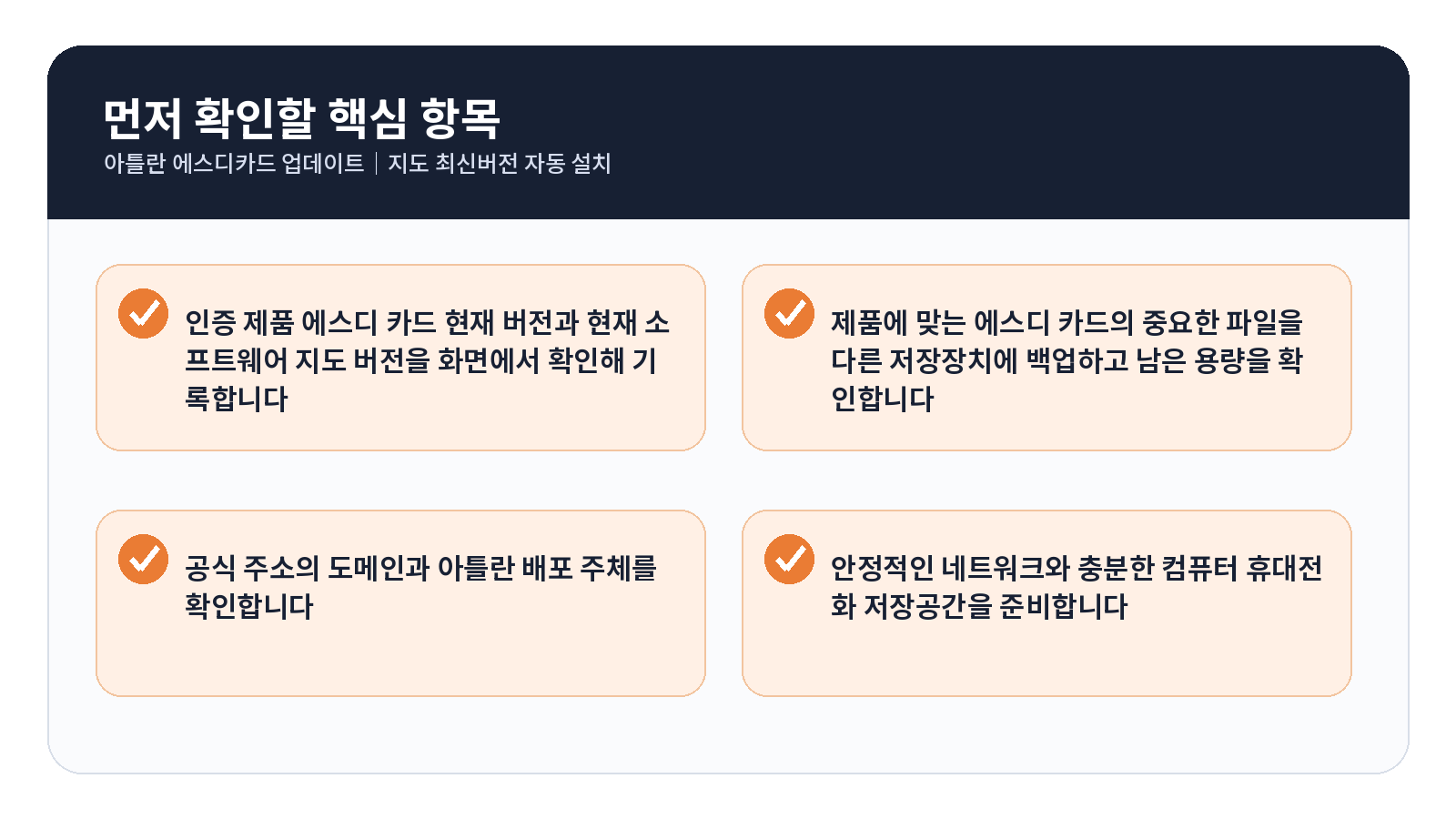아틀란 SD카드 업데이트|지도 최신버전 자동 설치 4 아틀란 SD카드 업데이트 완료 후 점검표