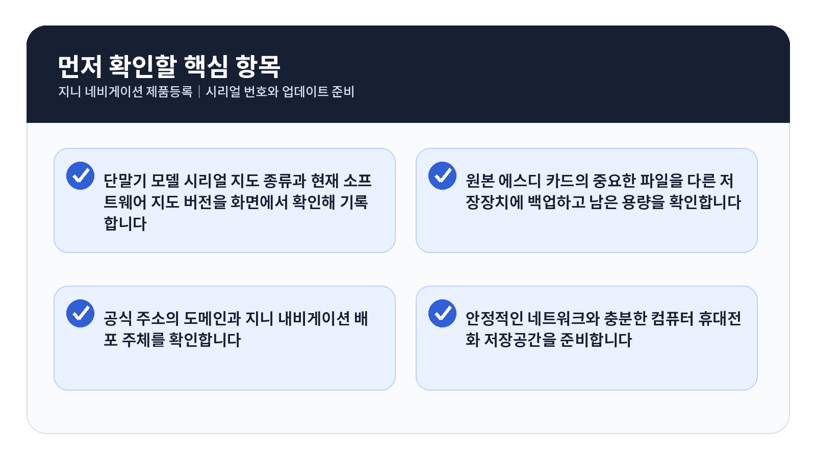 지니 네비게이션 제품등록|시리얼 번호와 업데이트 준비 4 지니 네비게이션 제품등록 완료 후 점검표