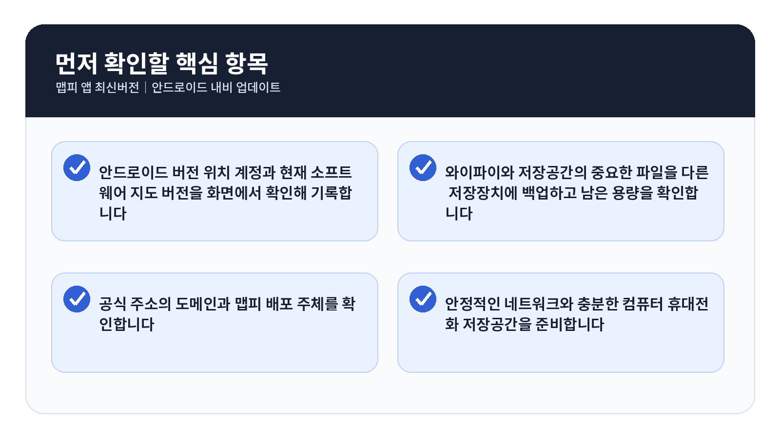 맵피 앱 최신버전 안드로이드 완료 후 점검표