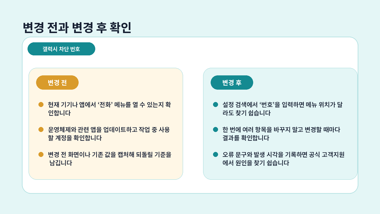 갤럭시 차단 번호 확인·해제|전화가 오지 않을 때 6가지 점검 4 갤럭시 차단 번호 완료 후 점검표