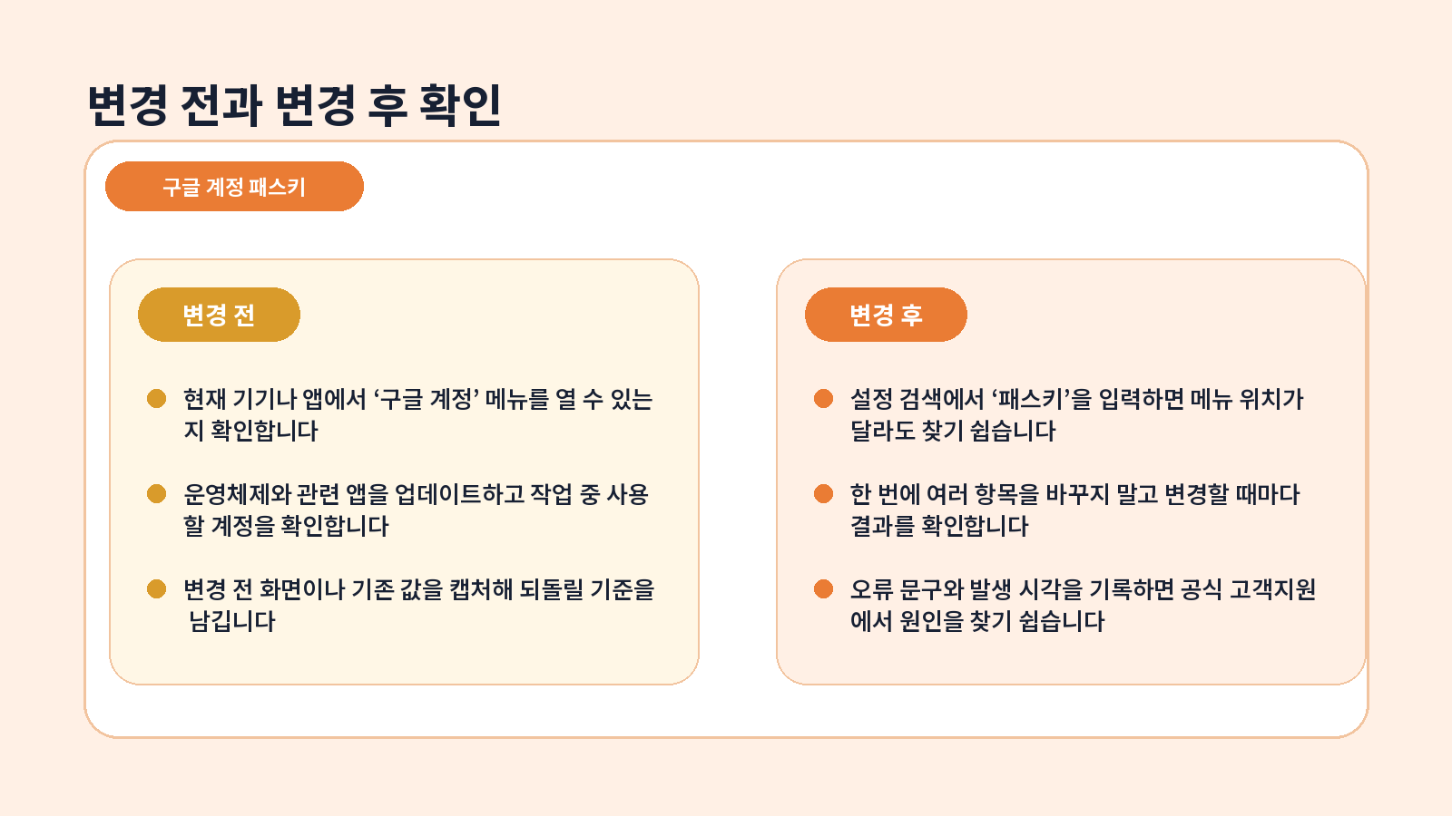 구글 계정 패스키 완료 후 점검표
