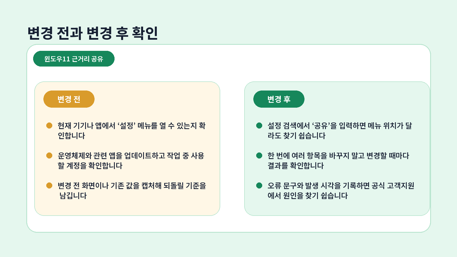 윈도우11 근거리 공유 완료 후 점검표