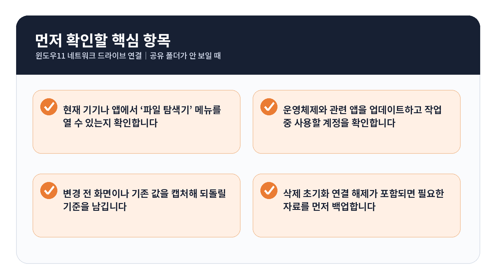 윈도우11 네트워크 드라이브 완료 후 점검표