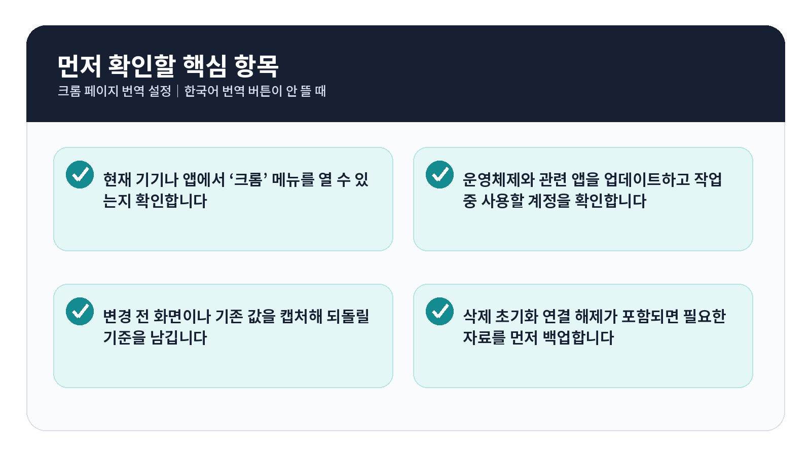크롬 페이지 번역 설정|한국어 번역 버튼이 안 뜰 때 4 크롬 페이지 번역 완료 후 점검표