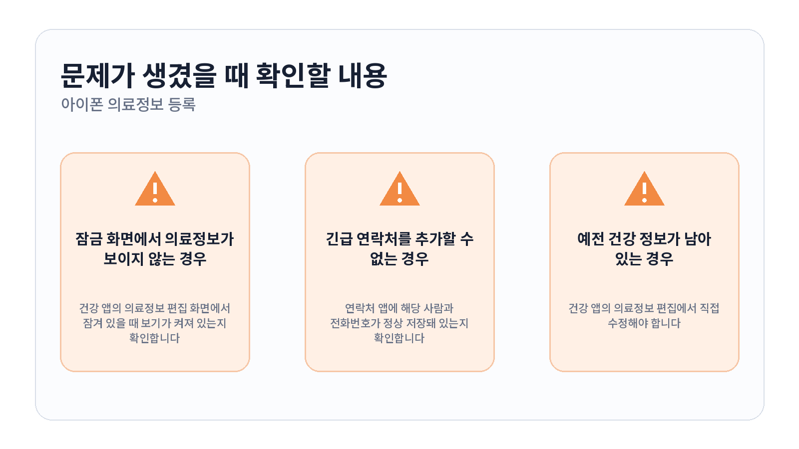 아이폰 의료정보와 긴급 연락처 등록하는 방법 3 아이폰 의료정보와 긴급 연락처 등록하는 방법 문제 해결 항목