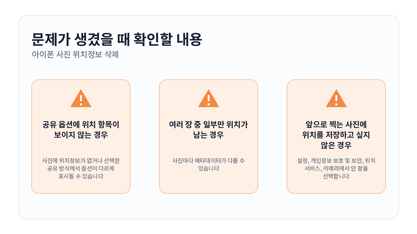 아이폰 사진 위치정보 삭제하고 공유하는 방법 3 아이폰 사진 위치정보 삭제하고 공유하는 방법 문제 해결 항목