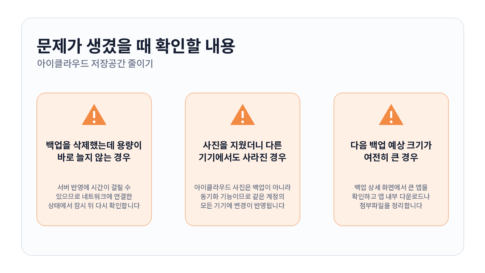 아이클라우드 저장공간 줄이고 불필요한 백업 삭제하는 방법 문제 해결 항목
