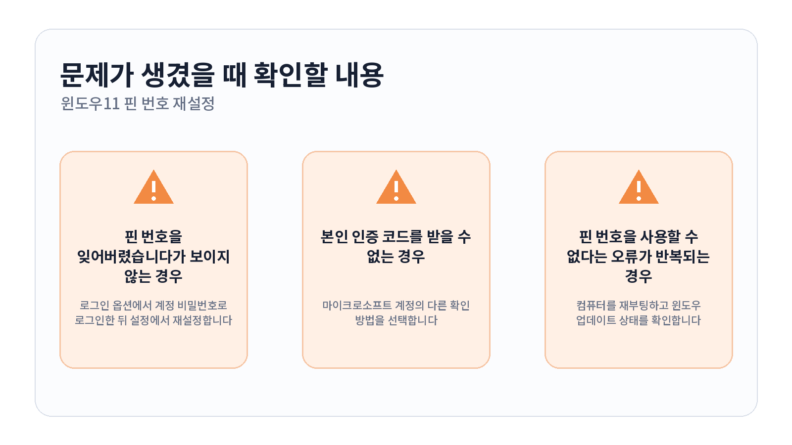 윈도우11 PIN을 잊어버렸을 때 Windows Hello 다시 설정하기 3 윈도우11 PIN을 잊어버렸을 때 Windows Hello 다시 설정하기 문제 해결 항목