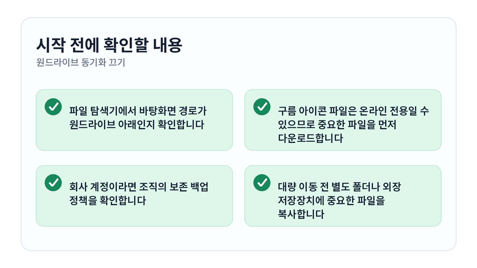 원드라이브 동기화 끄고 바탕화면 파일 그대로 남기는 방법 1 원드라이브 동기화 끄고 바탕화면 파일 그대로 남기는 방법 시작 전 체크리스트