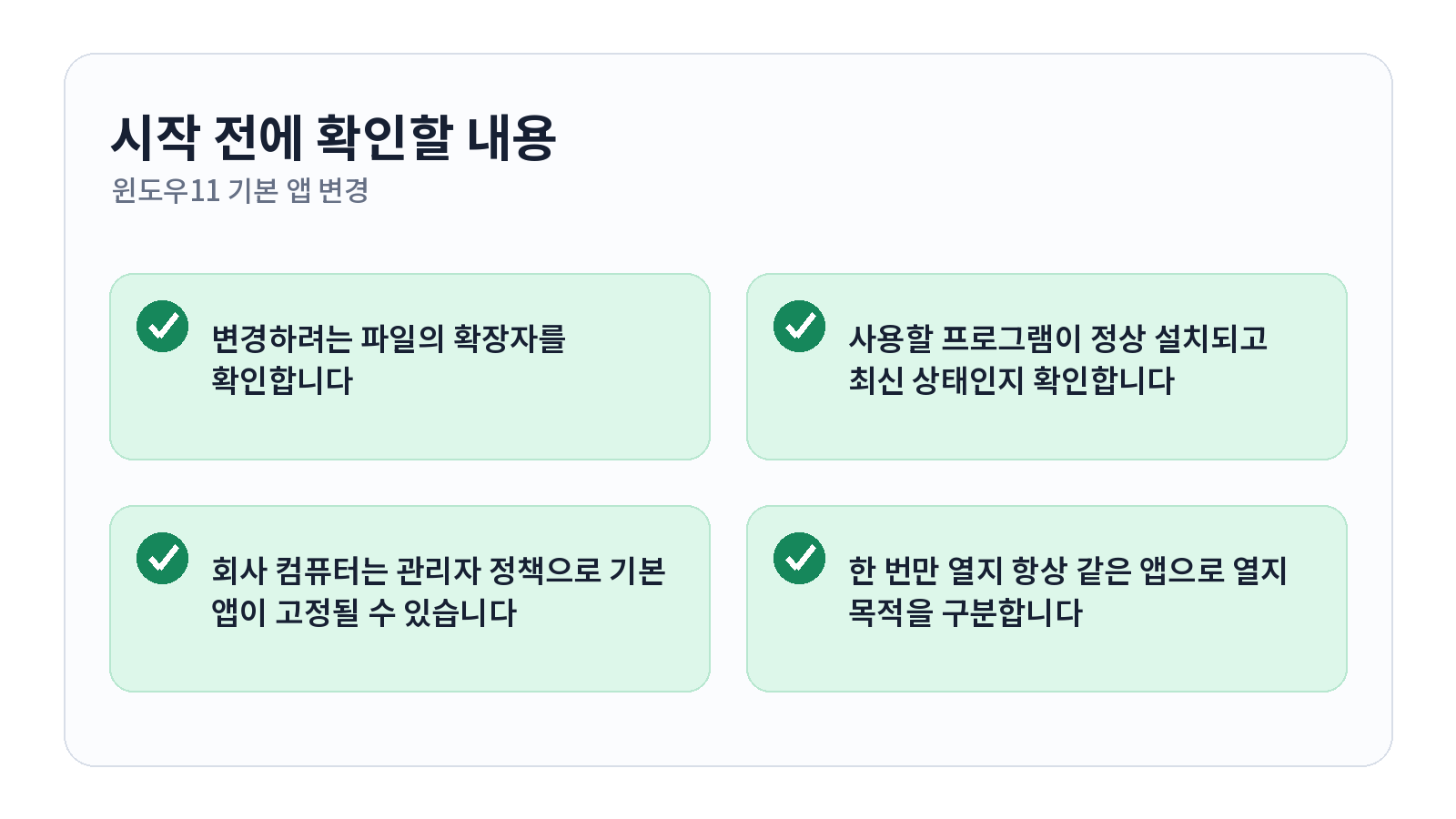 윈도우11 기본 앱 변경하고 파일 연결 프로그램 설정하는 방법 1 윈도우11 기본 앱 변경하고 파일 연결 프로그램 설정하는 방법 시작 전 체크리스트