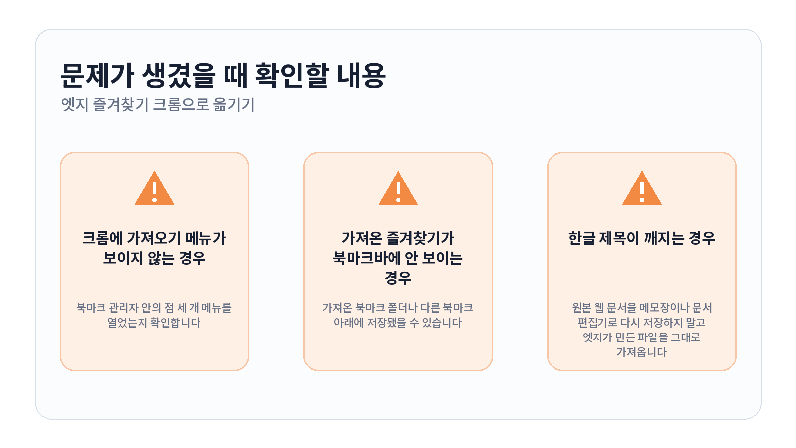 엣지 즐겨찾기 내보내고 크롬으로 옮기는 방법 3 엣지 즐겨찾기 내보내고 크롬으로 옮기는 방법 문제 해결 항목